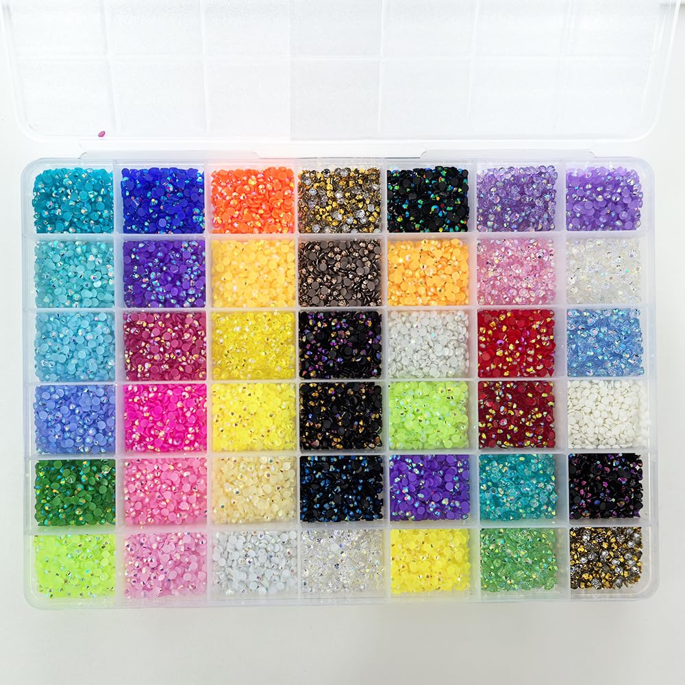 42 Couleurs Strass Ongle Nail Art, BetterJonny 3mm Strass Ongle Cristal Nail Art Diamants en Cristal à Dos Plat Strass pour Ongles Strasss pour Art d’Ongles (B)