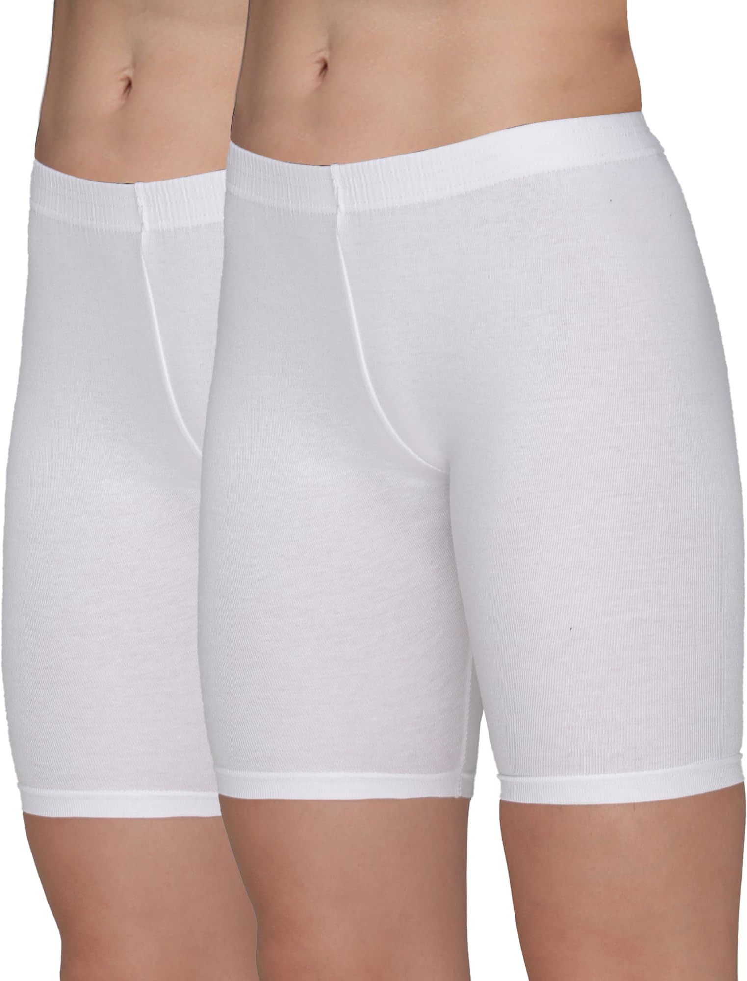 Amul ComfyWomen's Rib Cycling Shorts White Combo Pack of 2