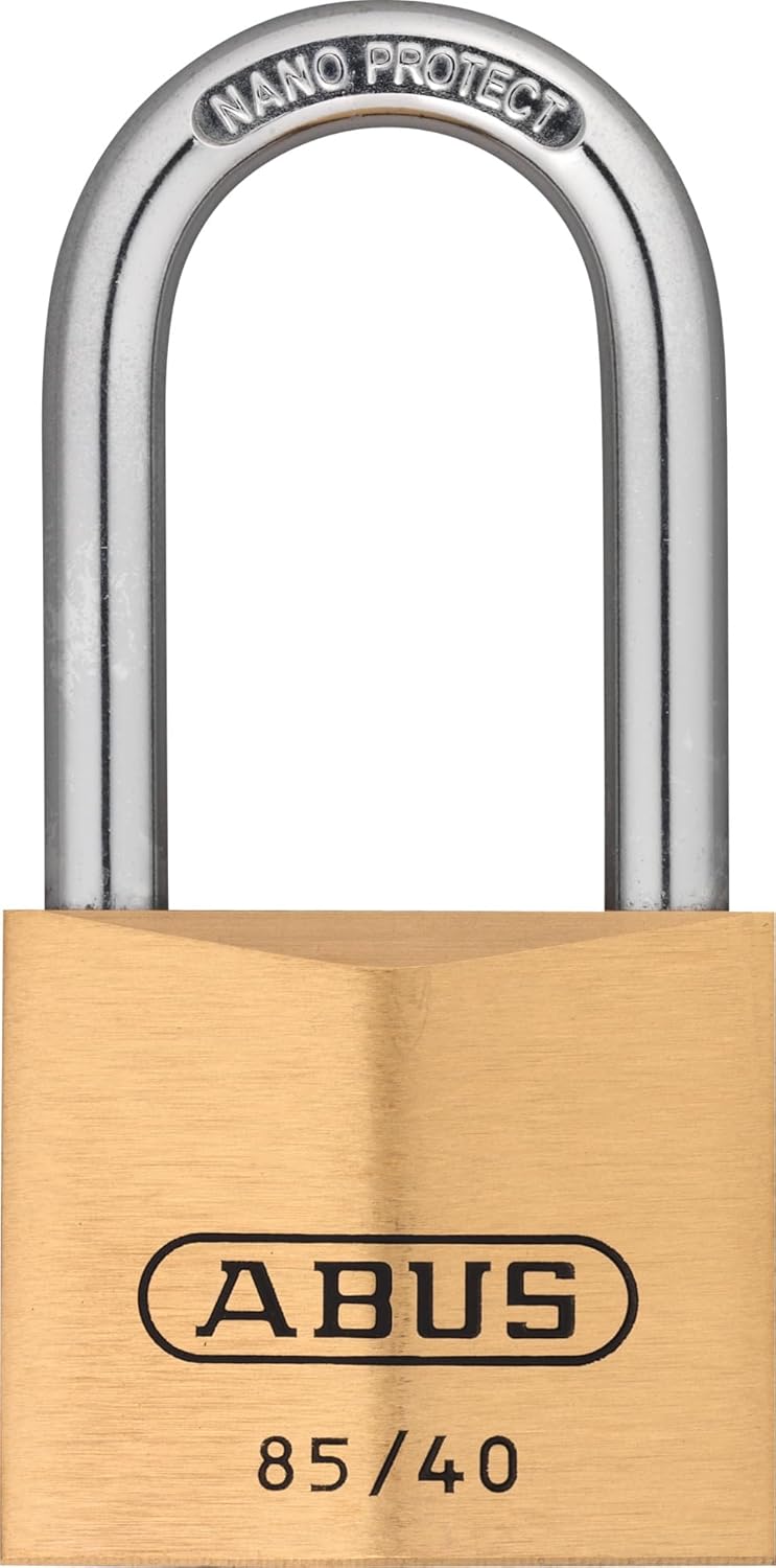 ABUS Padlock Brass 85/40HB40 - with high Shackle - for Cellar Doors, Sheds etc. - Weatherproof - Hardened Steel Shackle - ABUS Security Level 6