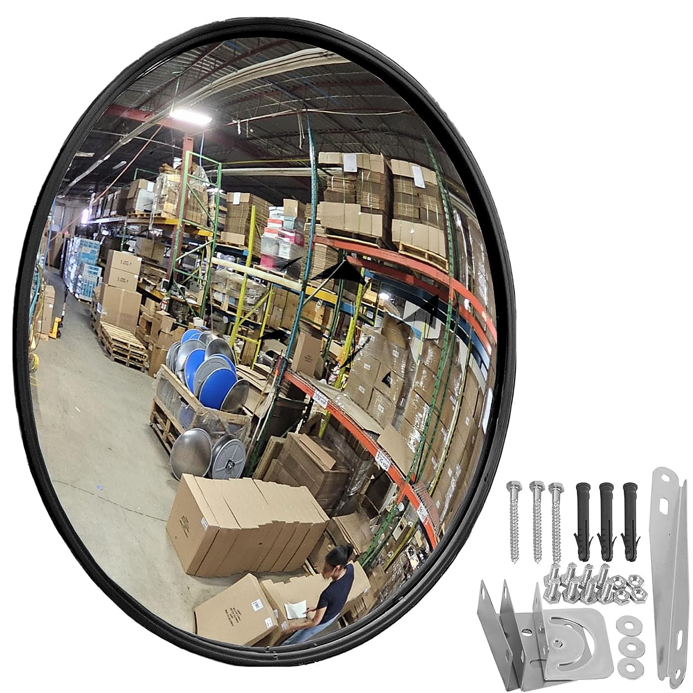 Espejo convexo negro de 60 cm – Espejo de tráfico ajustable para interior y exterior – Espejo acrílico gran angular para garaje, entrada, calle, almacén y oficina (60 cm negro)
