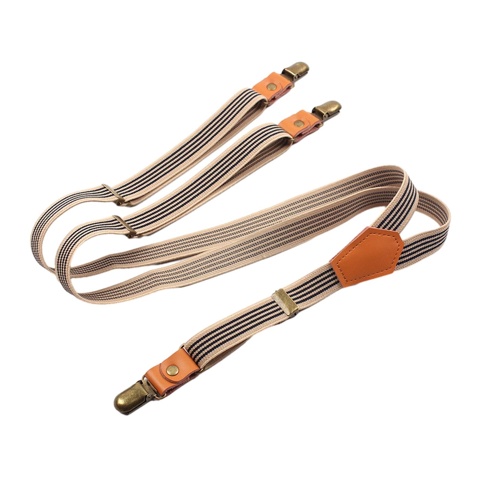 Men's Suspenders 0.8 inch Heavy Duty Elastic Straps for Overalls Jeans Dress Beige Stripes-image-26