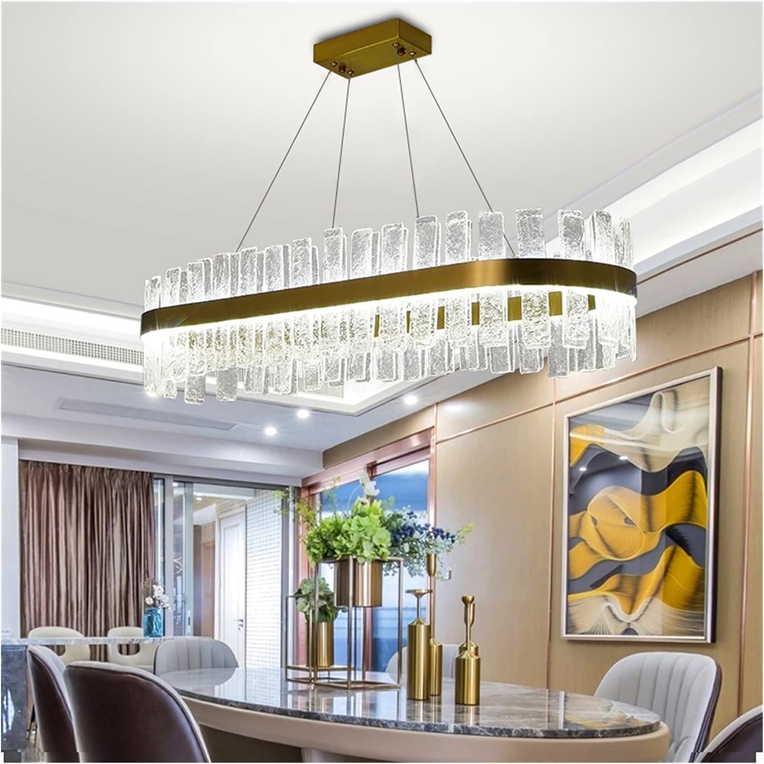 LYMSXAZOU Modern LED Chandelier Gold K9 Crystal Hanging Light Fixture Elegant Interior Illumination for Kitchen Island D80CM 100W Stylish Home Decor Luxurious Glow