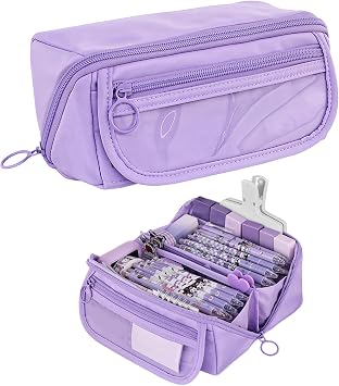 Large Capacity Pencil Case with 9 Compartments for Boys Girlscute Pencil Cases Multifunctional Pen Bag School Pencilcase Portable Pencil Case for School Office SuppliesPurple