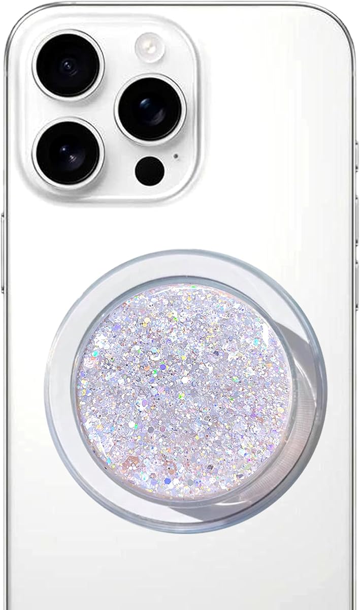 Magnetic Retractable Phone Stand, Phone Grip, Suitable for Round Foldable Phones and Tablet Accessories - Transparent Shine (Silver)