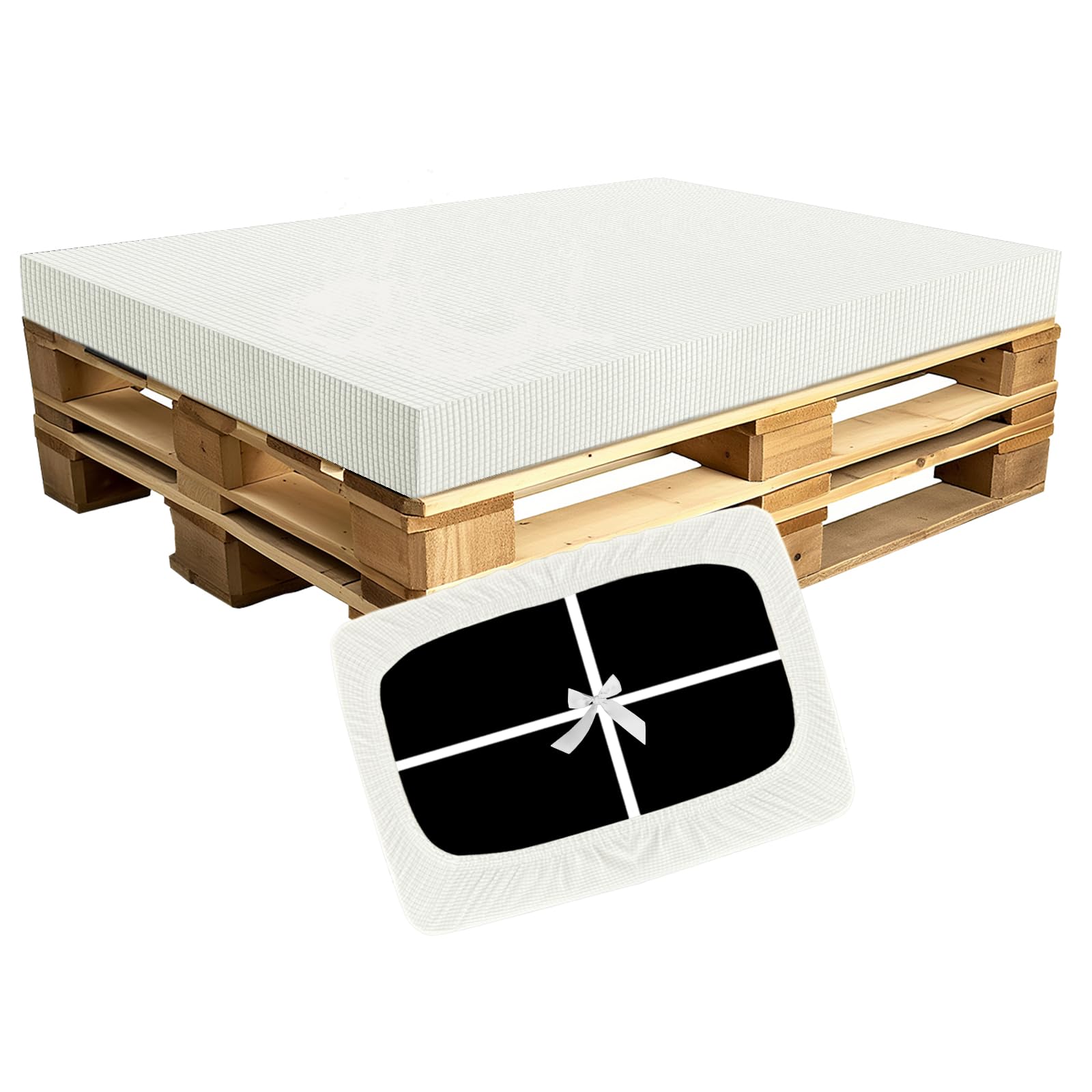 SYLC Waterproof Pallet Cushions Covers, Stretch Cover for Pallet Furniture Cushions with 4 Ties, Outdoor Corner Sofa Covers for Rattan Patio Garden Caravan (Ivory,Seat 120×80×15cm)