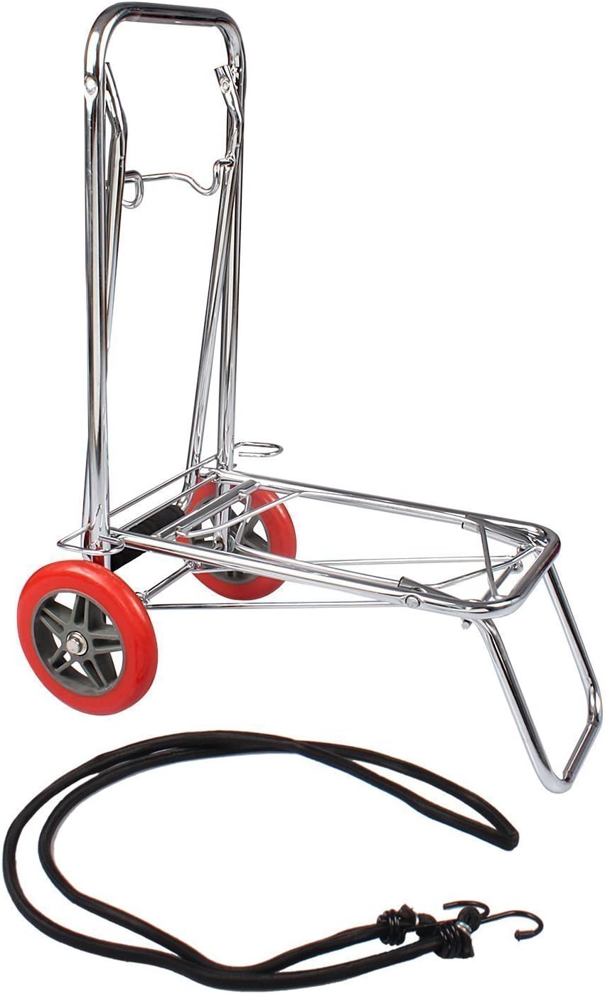Folding Stainless Steel Foldable Luggage Cart Trolley Traveling Shopping Luggage Cart Portable Heavy Duty Travel Handheld Carrier Cart 2 Wheel Travel Luggage Trolley Cart for Home Office Travel Trolley Supermarket Grocery Cart