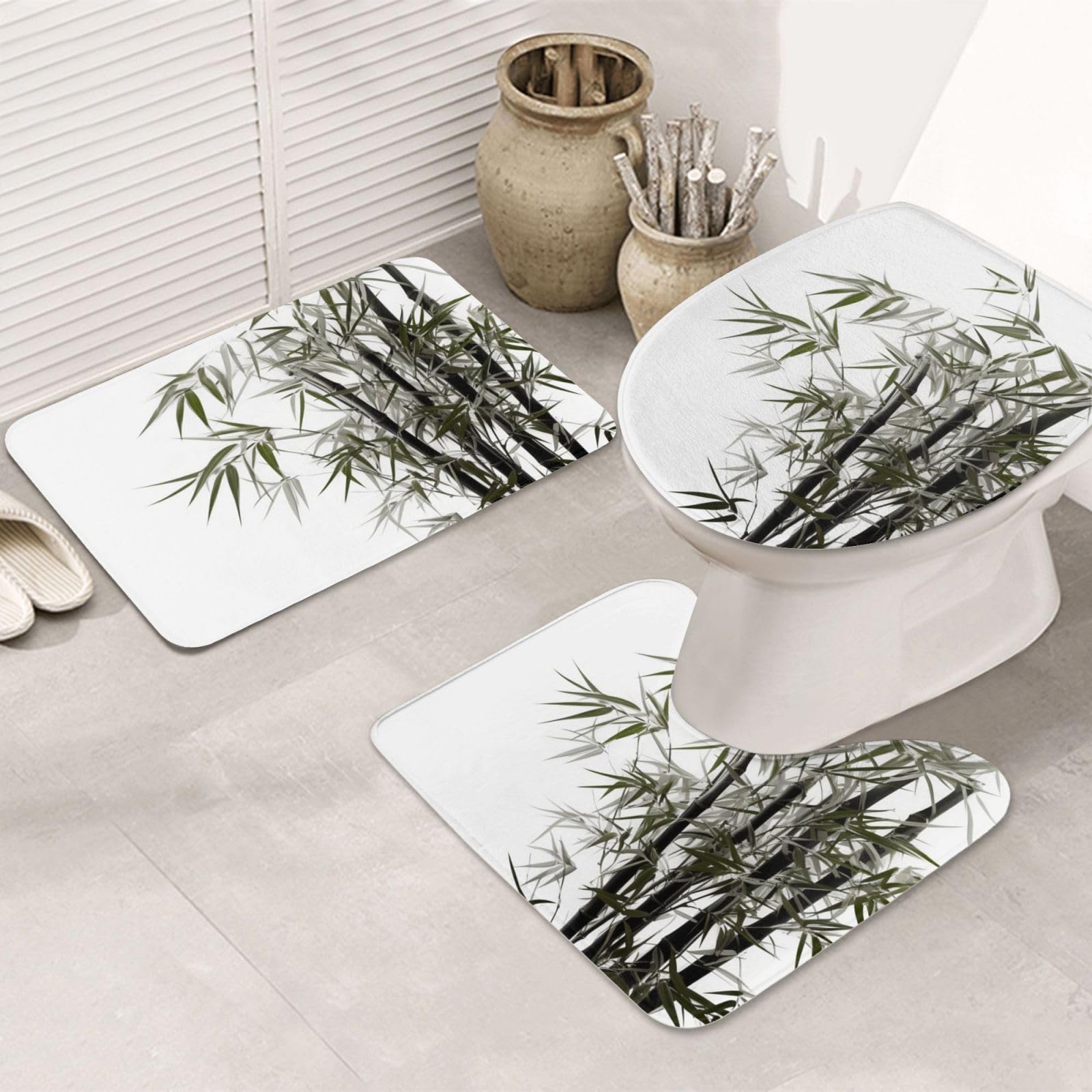 Ensemble tapis de bain flanelle microfibre haute densité motif arbre asiatique douceur luxe