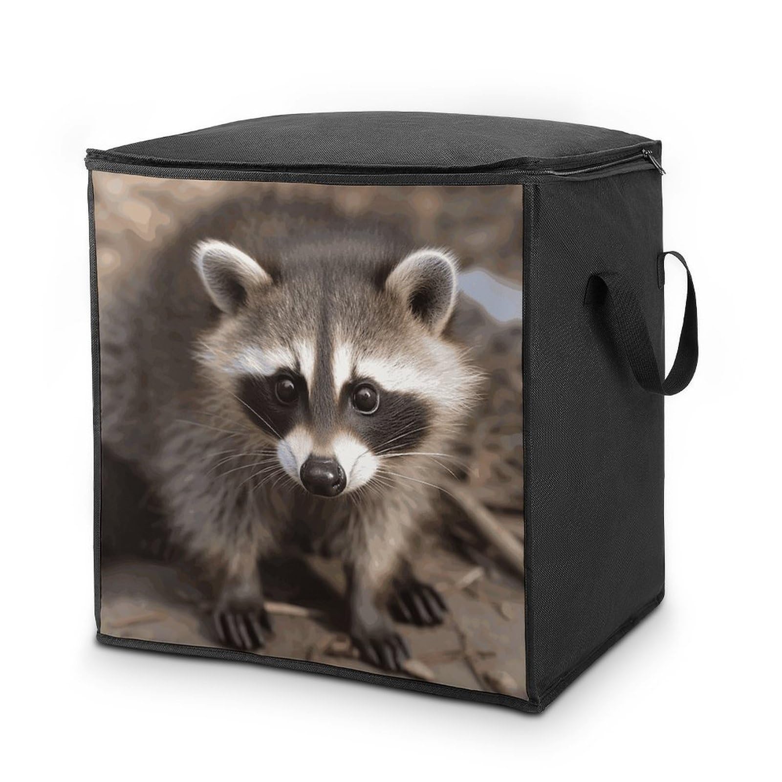70L Cub Raccoon Storage Bag With Zipper Closet Organizers with Handle for Home Storage Organizer for Blankets Quilts Clothes Comforter Bedding And Pillows