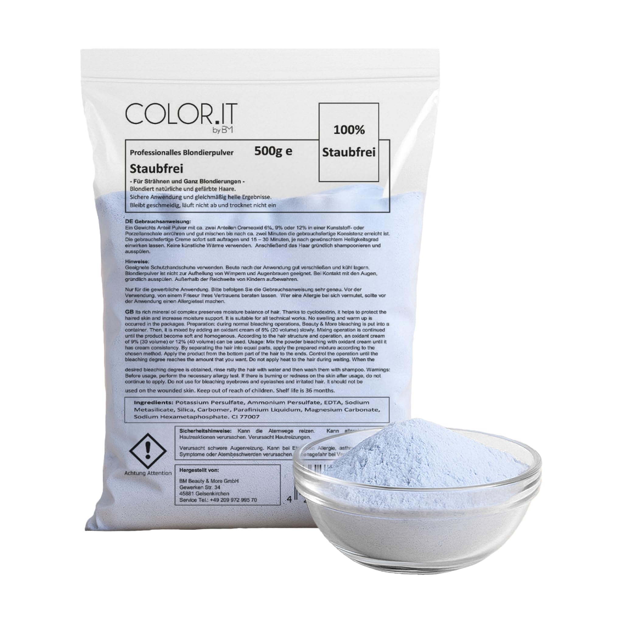 COLOR.IT Professionelles Blondierpulver Hochwertiges Premium Aufhellungspulver 500g Staubfrei für bis zu 7 Stufen Aufhellung Geeignet für alle Blondier- und Strähnen-Techniken
