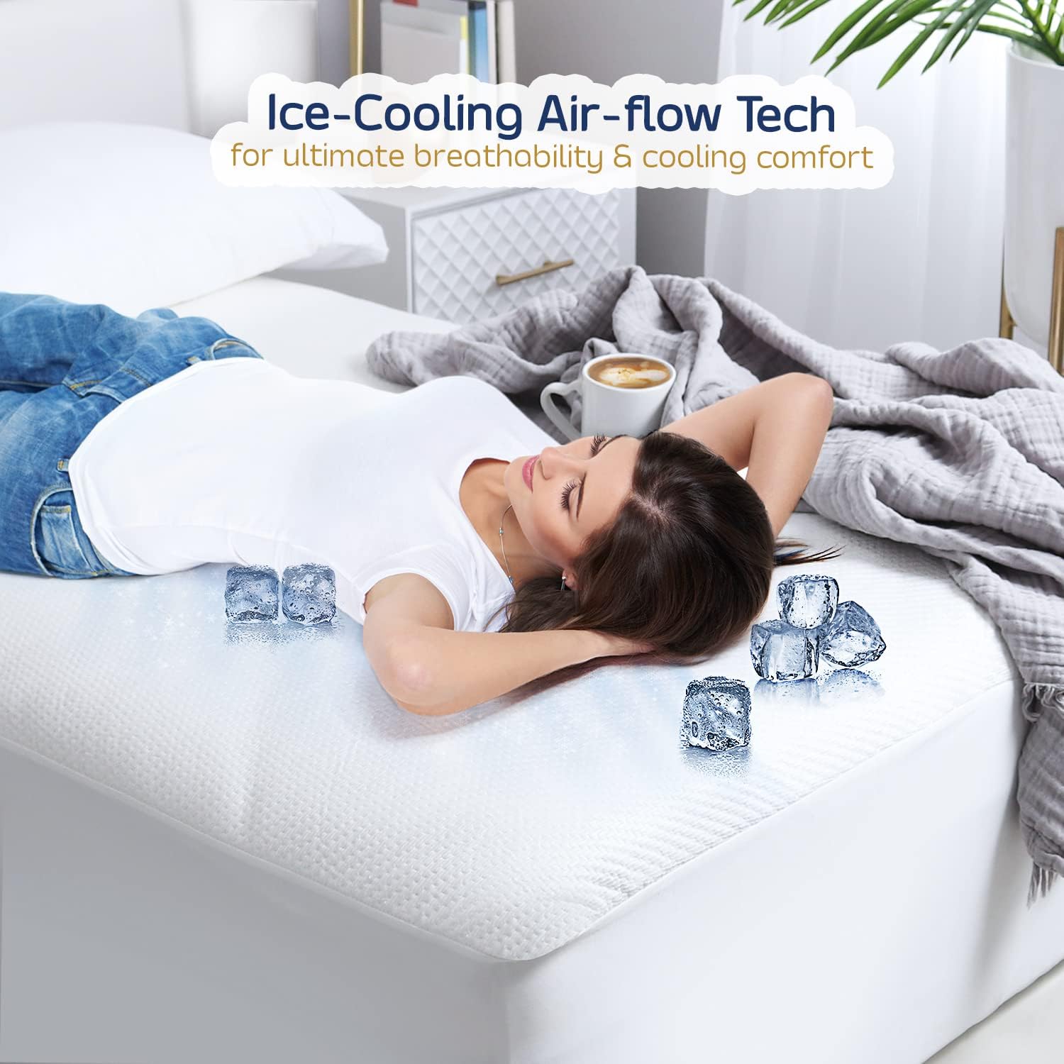 Nestl Waterproof Mattress Protector, Washable Mattress Cover, Fitted Mattress Pad with 17" Deep Pocket (Queen)