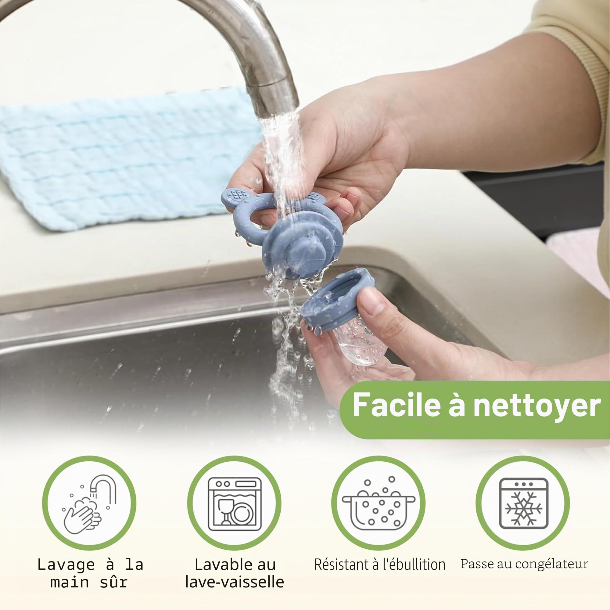 Grignoteuse Bébé - Kit de Distribution pour Bébé, Comprend 2 Tétines Alimentaires avec 3 Tétines de Tailles Différentes, Accessoire d'Alimentation en Silicone pour Bébé