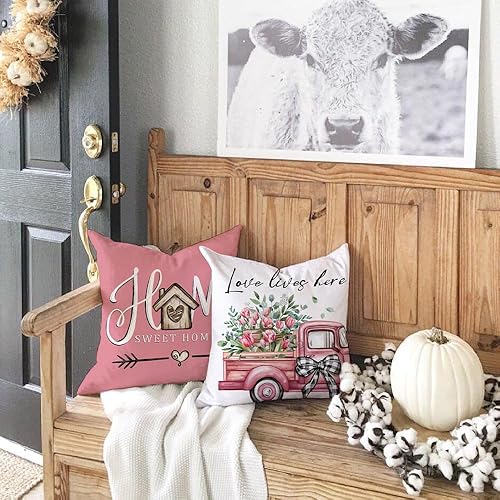 Miniatura 5 de DFXSZ Juego de 4 fundas de almohada de granja de 18 x 18 pulgadas, decoración de tulipanes para camión, cesta de tulipanes, fundas de almohada de