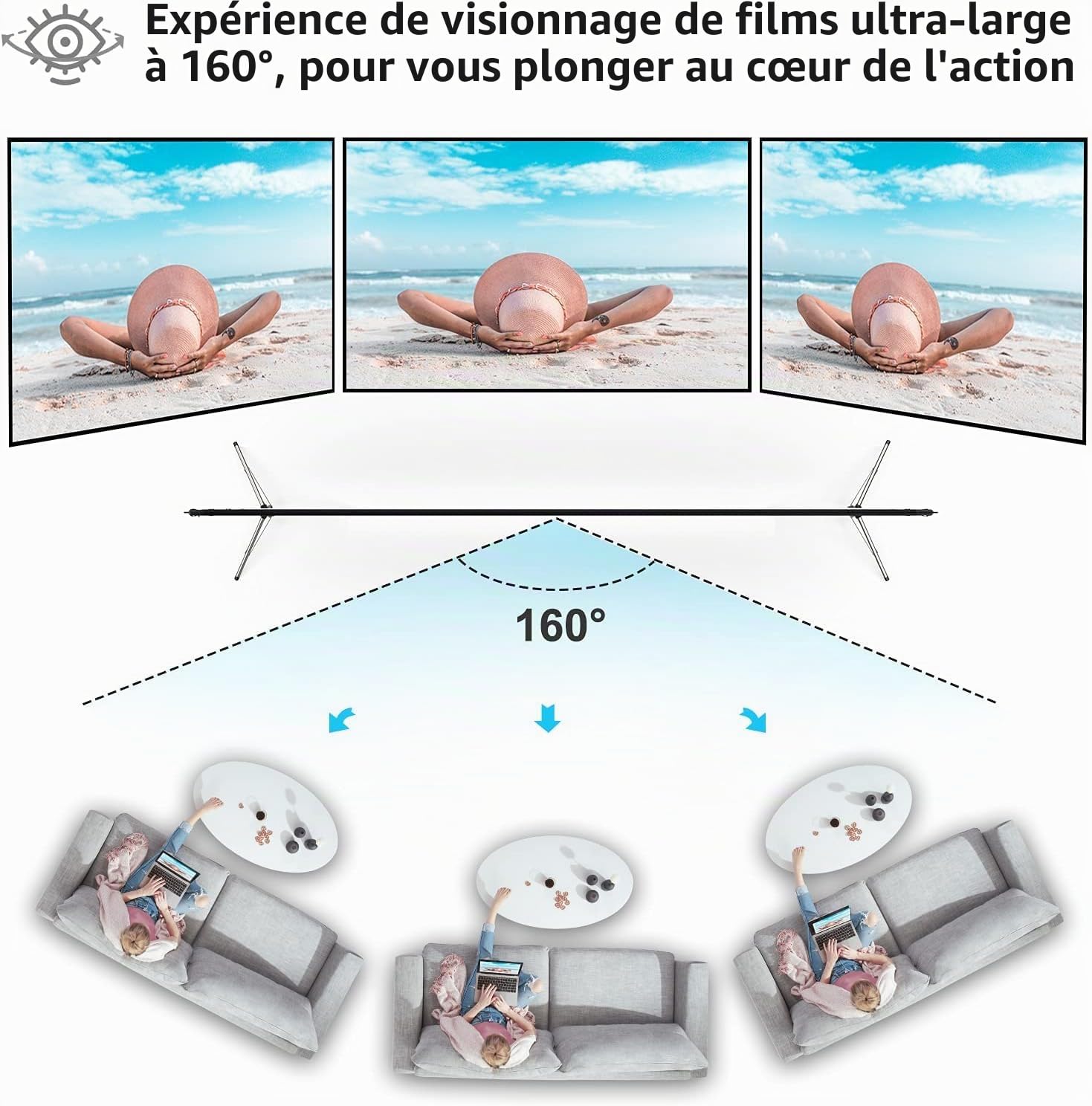Vamvo Écrans de Projection - 120 Pouces - Support pliable, Écran portable, un choix idéal pour regarder des films de cinéma à la maison, au camping en plein air et d'autres activités de loisirs encore
