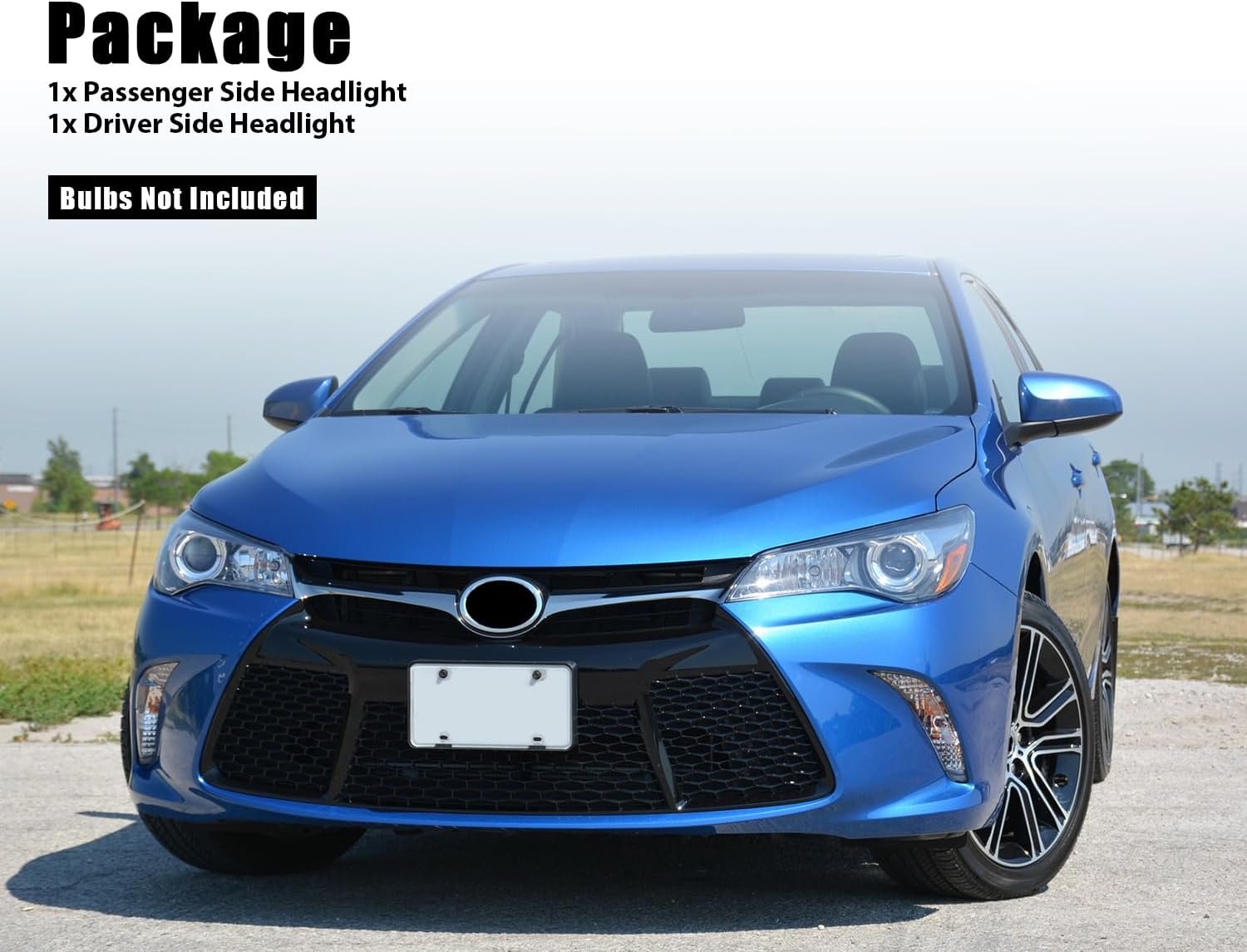 Headlight Assembly Compatible with 2015 2016 2017 Toyota Camry LE SE XLE XSE Chrome Housing Clear Lens Replacement Left & Right Side Pair