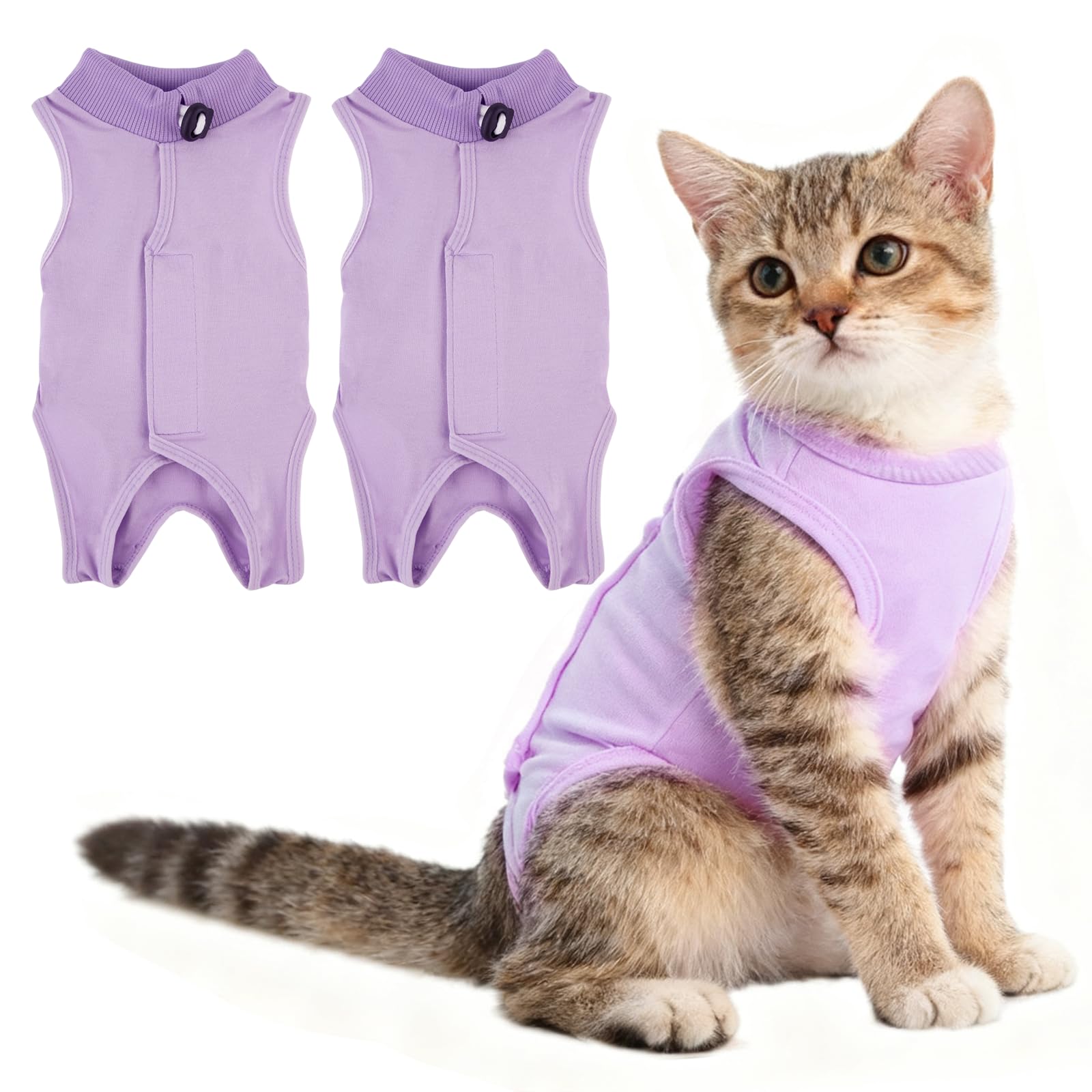 2 PCS Cat Recovery Suit Post Surgery,Cat Post Surgery Recovery Suit,Surgery Kitten Onesie,Surgical Recovery Suit for Spayed Females Cats,Skin Wound Care (L)