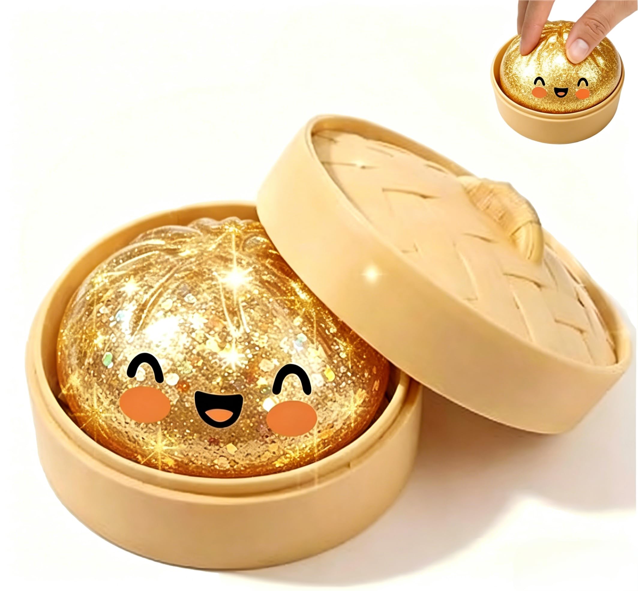 Giant Dumpling Squishy,Mystery Dumpling Squishy,Gigante Glitter Squishys Ravioli,Palla Antistress Gigante,Divertente Giocattolo Antistress Bao Bun Con Vaporiera Per Bambini Adulti Collezione (Dorato)