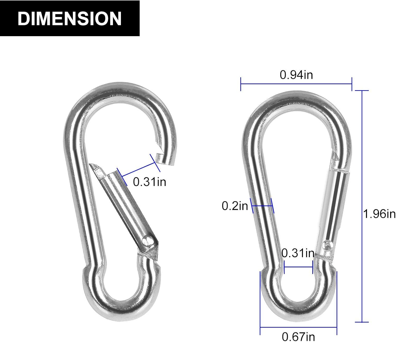 60Pack 2” Spring Snap Hooks, Galvanized Steel Small M5 Carabiner Clips Keychain, 220lb Capacity Heavy Duty Quick Link for Outdoor Camping, Swing, Fishing, Hammock, Dog Leash, Hiking