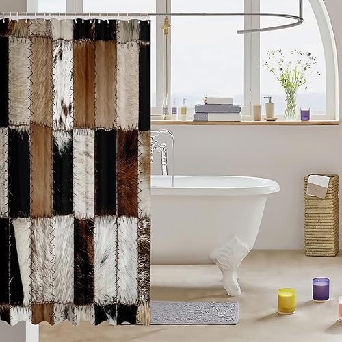 Miniatura 3 de Cortina de ducha con estampado de piel de vaca en 3D, cortina de baño a cuadros estilo vaquero, cortina impermeable para adolescentes, niñas, niños,