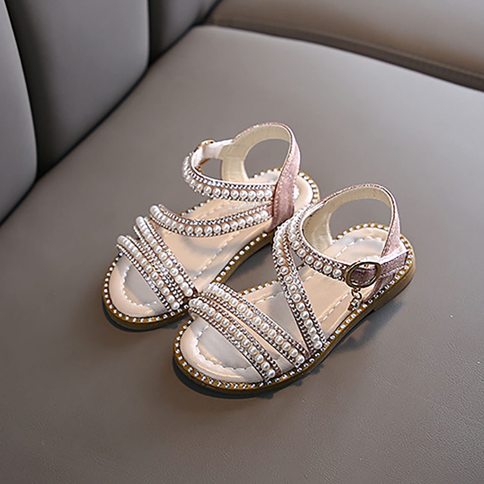 YHQZNLXQ Sandalias de Verano para niñas Edición Coreana Niñas pequeñas Perlas Zapatos de Princesa de Encaje Abierto Zapatos de Rendimiento pequeños medianos Grandes Primeros Zapatos para Caminar