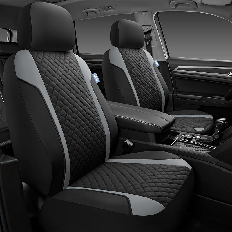 Capas para bancos dianteiros Skechers com espuma viscoelástica e couro, encaixe universal, compatíveis com airbag, preto e cinza, conjunto com 2 capas
