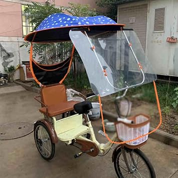 Adult Tricycle Cover Electric Tricycle Covers, Strong UV Protection & Windproof, Waterproof, Accessories Fit for Various 3 Wheel Bike TypesBlue