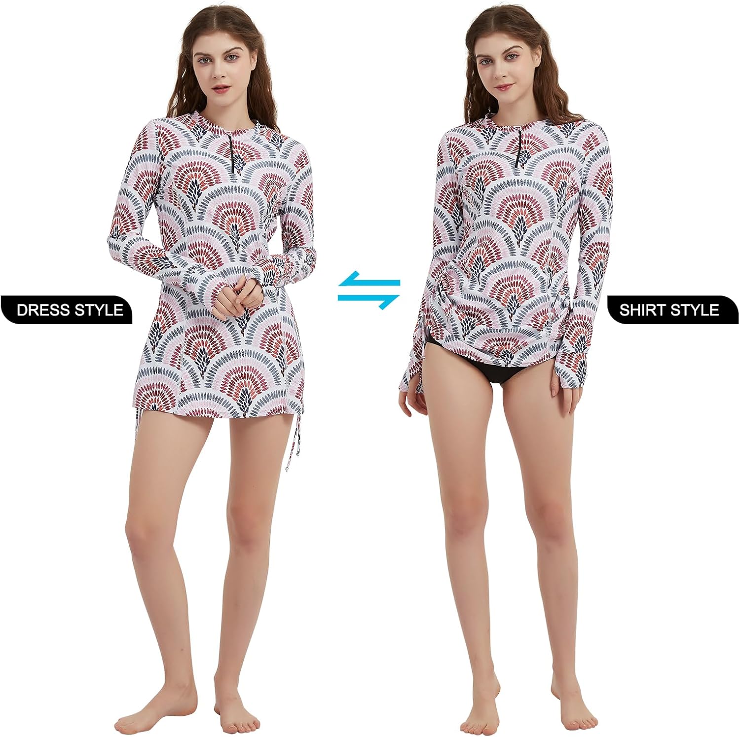 LilyCat Women's Rash Guard Long Sleeve Sun Protection Clothing Half Zip Swim Shirt Side Adjustable Swimsuit Tops - Image 3