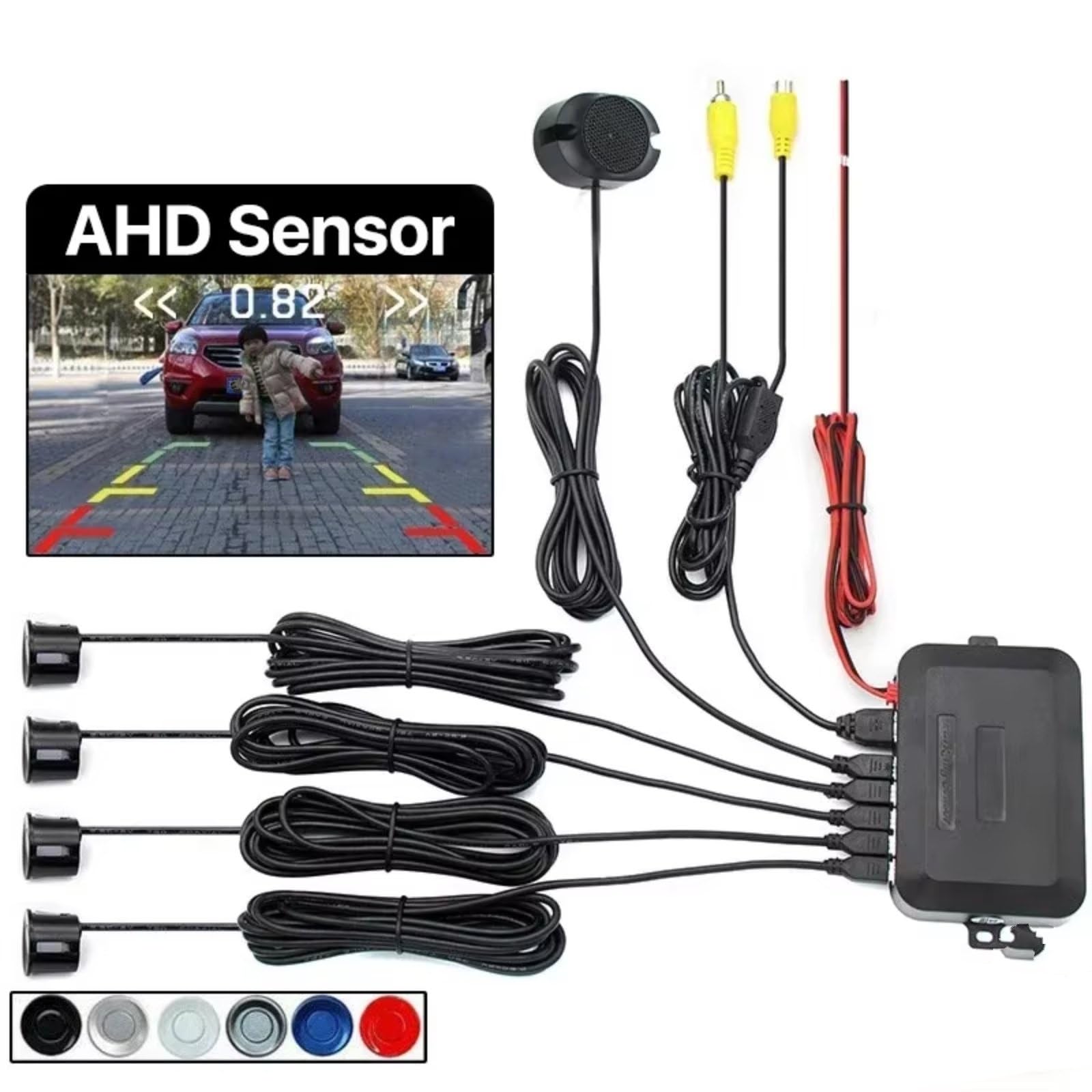 Radar De Recul Voiture pour Capteur De Stationnement Vidéo De Voiture pour AHD Détecteur D'assistance Radar De Recul pour Système De Caméra De Surveillance Capteurs Stationnement(Red)