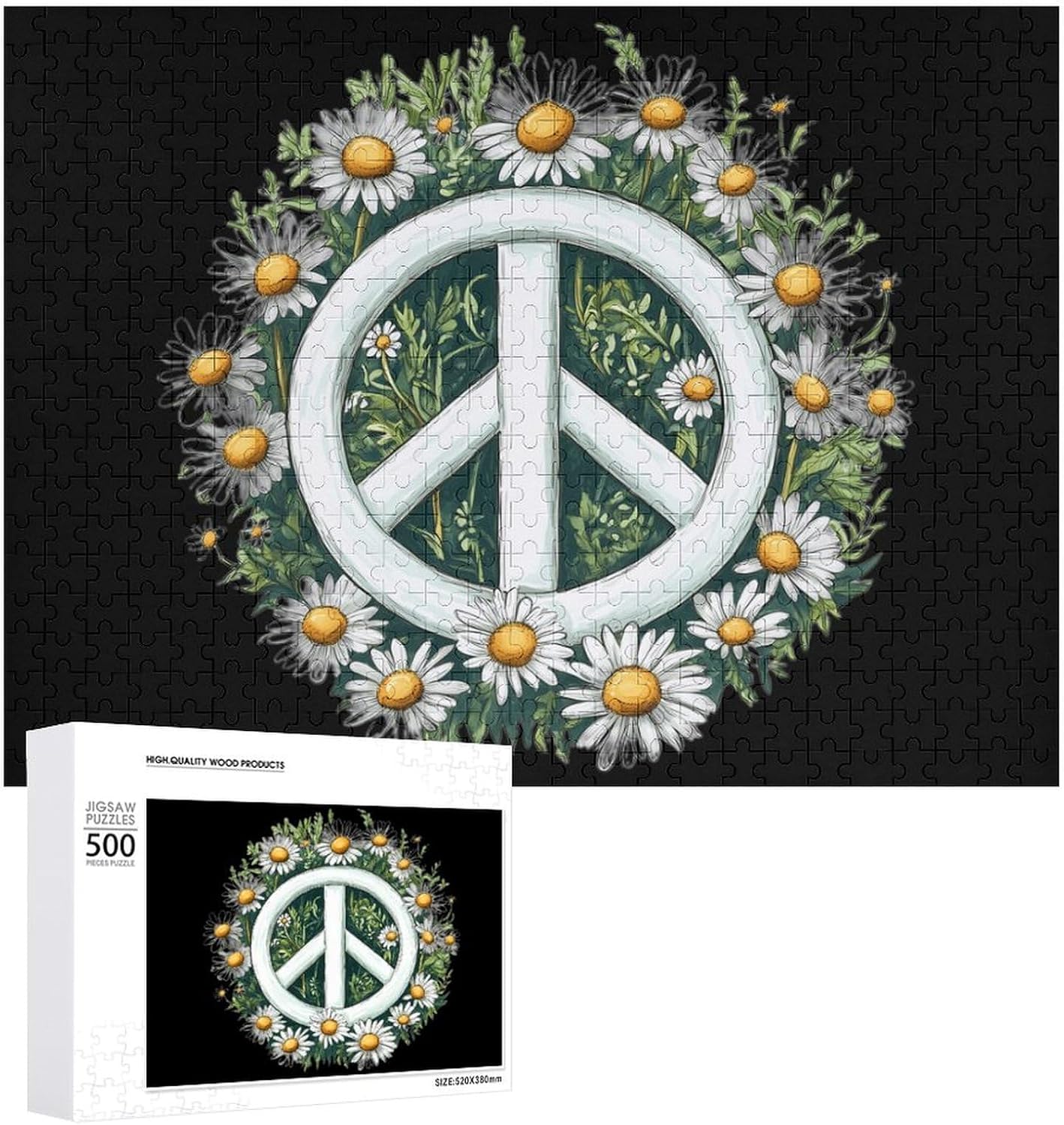 Daisy Peace Sign Flower Wood Puzzle Challenging Jigsaw Puzzles for Women Men