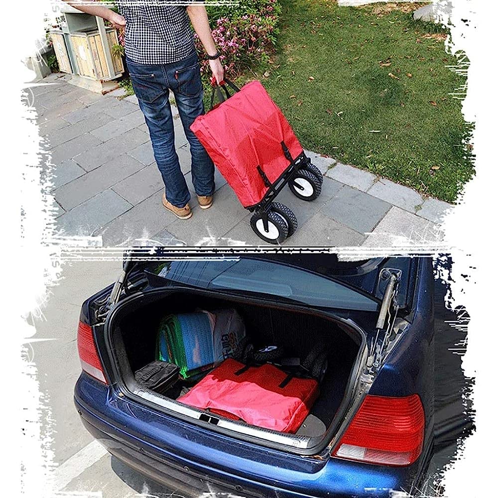 Heavy Du - Carrello da giardino pieghevole portatile, multifunzione, con 4 ruote da spiaggia, per campeggio all'aperto, capacità di carico 80 kg, colore fucsia