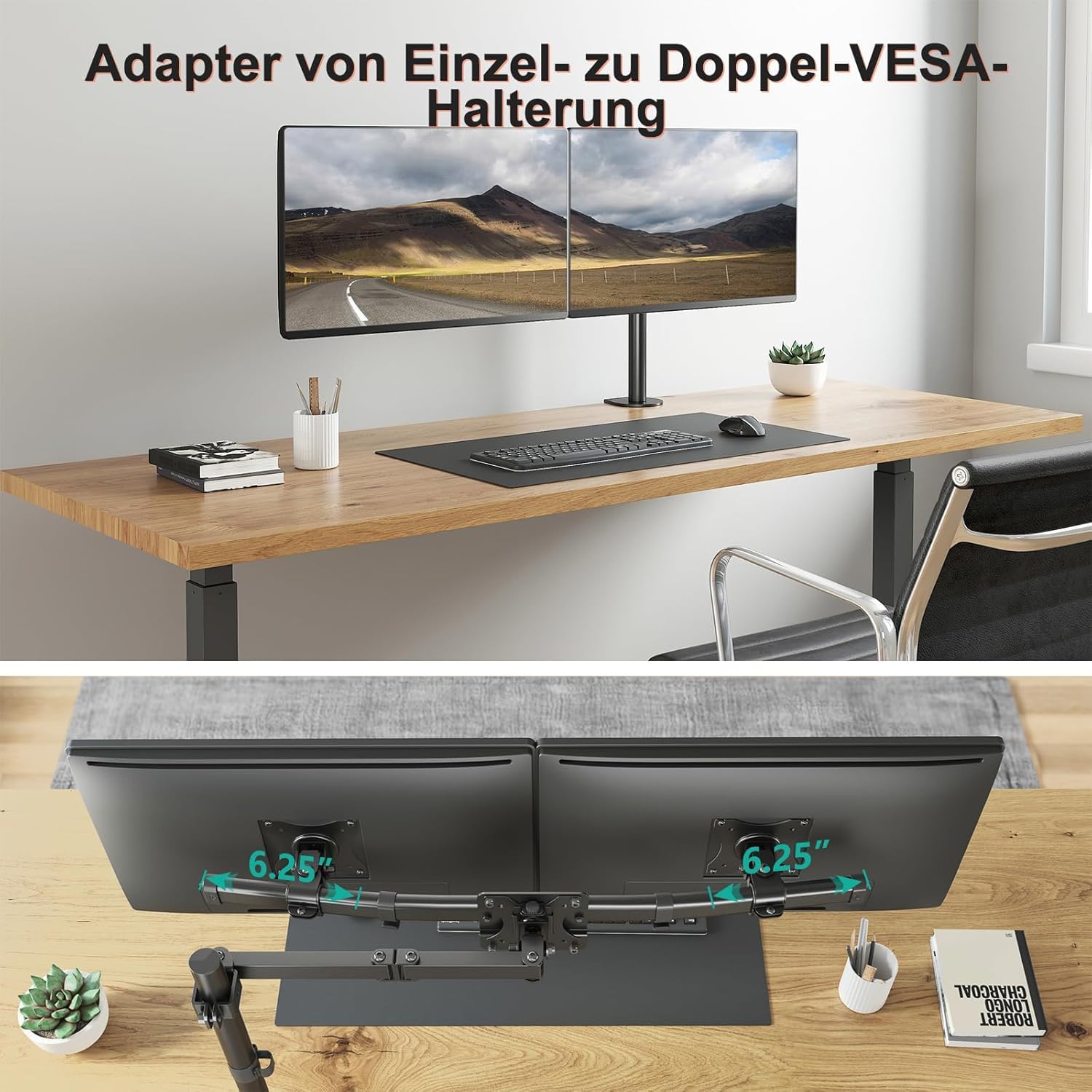 WALI Dual Monitor Wandhalterung,Monitor WandHalterung 2 Monitore bis 27 Zoll-Schwenkbar & Neigbar,VESA 75x75/100x100mm (012ARM),Schwarz