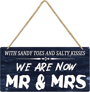 Wooden Sign with Sandy Toes Mr & Mrs Funny Beach Wedding Decor Rustic Wall Art for Home Wedding Venues & Beach Houses 12x6 Inch