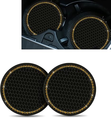 2 posavasos brillantes para automóvil, 2.75 pulgadas, almohadilla antideslizante con diamantes de imitación de cristal, alfombrilla aislante de