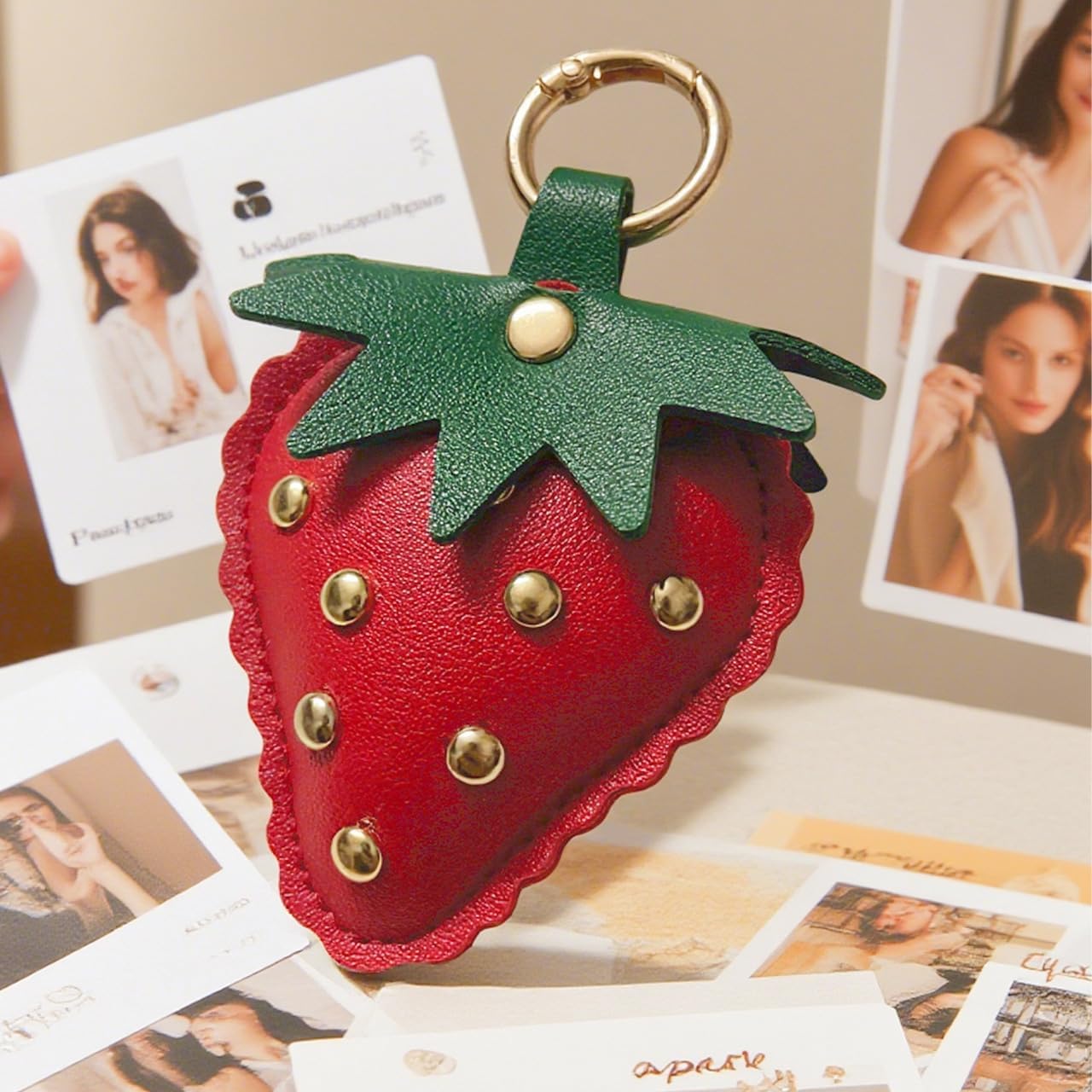 Leather Strawberry Keychain Red Fruit Bag Charm Handbag Accessories Kawaii Key Chain Gifts for Women image 2