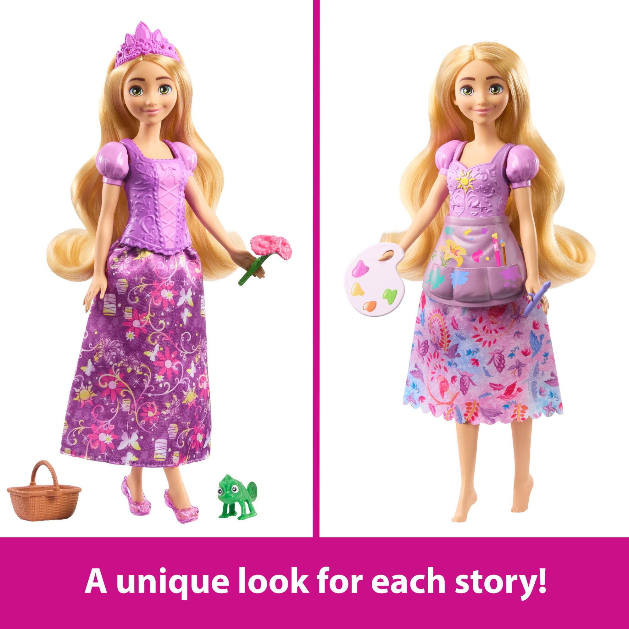 Mattel Disney Princess Toys, Rapunzel Fashion Doll with 2 Looks, 9 Accessories, 2 Snap-On Bodices & 2 Skirts - Image 4