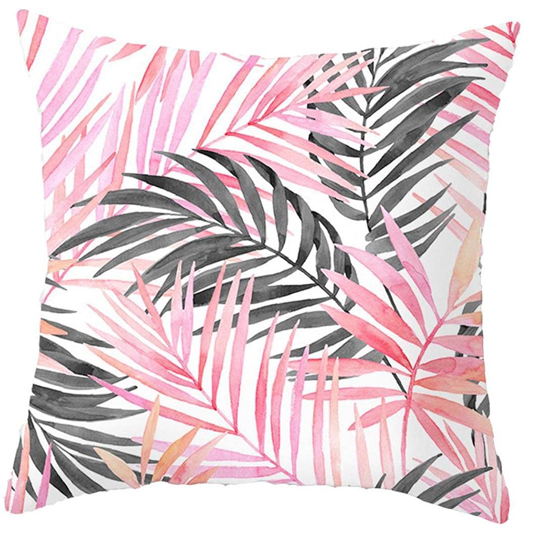 Froiny Decorative Pillow Cases Nordic Pink Cushion Cover Pillowslip Tropical Leaves Pillowcase for Home Hotel Sofa Decoration 45 * 45cm