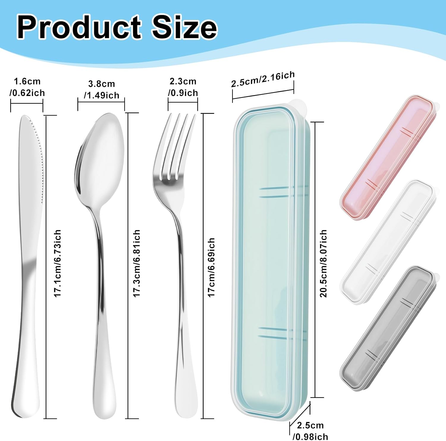 Camping Crockery Set for 2 People, Cutlery Set, Stainless Steel Travel Cutlery with Case - Spoon, Fork, Knife, Camping Cutlery for Travel, Outdoor, Picnic, Work, School, Dishwasher Safe image 2