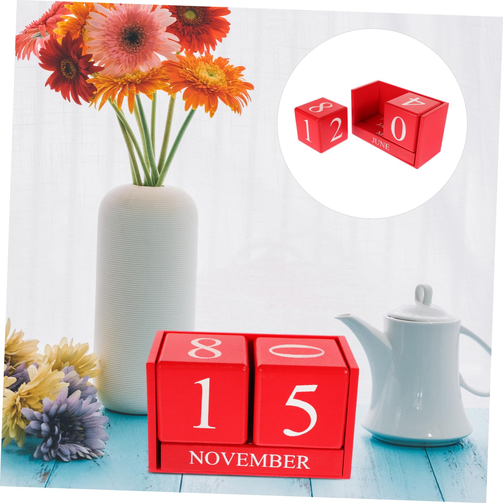 SEWACC 2 Calendarios Perpetuos De Madera Decoración De Oficina Calendario De Escritorio Calendario De Bloque Para Escritorio Decoración Del Hogar Decorar Calendario De Mesa Decorativo