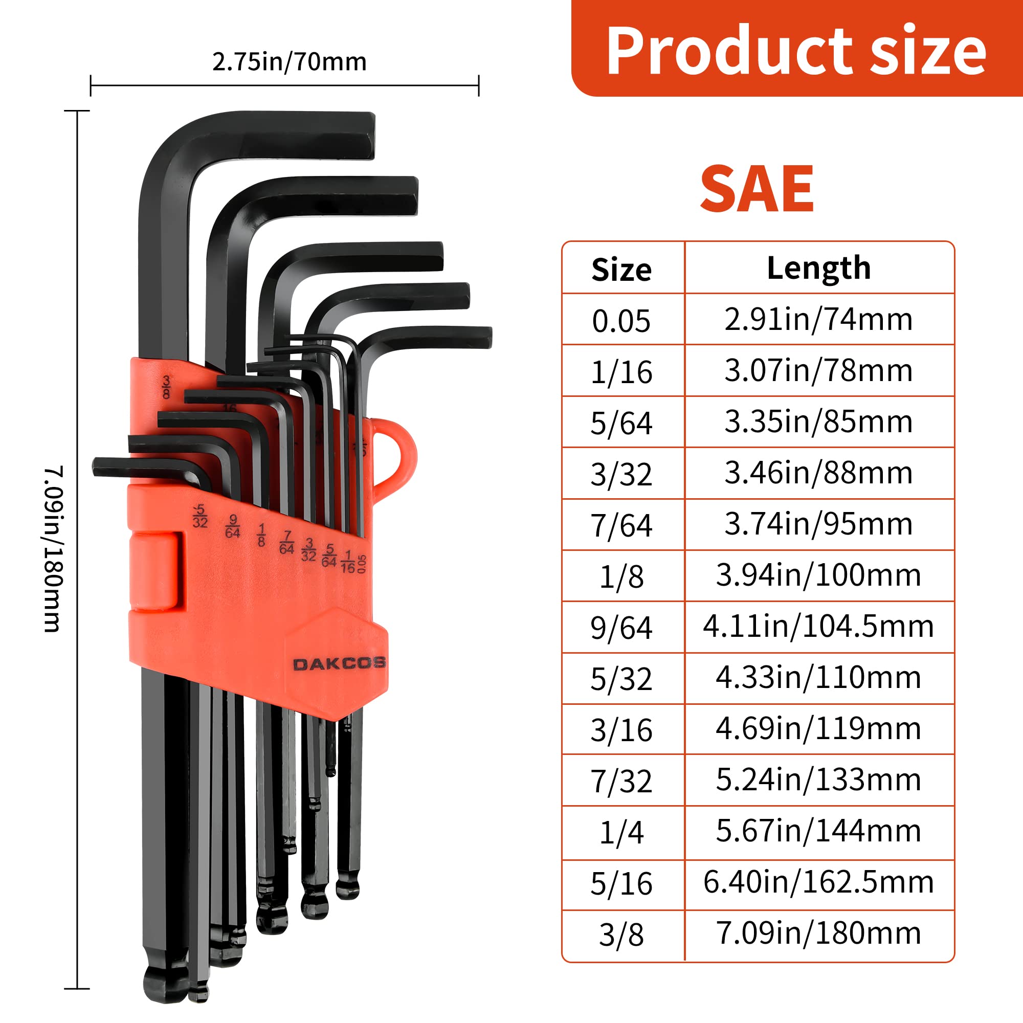 Set Chiavi A Brugola INBUS 13 Pezzi - Testa A Sfera, Pollice, Made In Germany