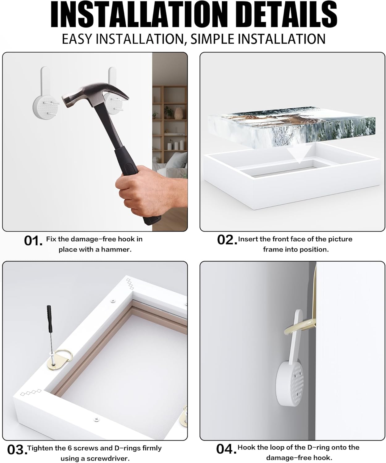 Canvas Floater Frame for Finished Canvas Art, 1.25 Deep Floating Shadow Gap Design, Modern Wall Decor for Home & Office, Gallery Style Display, Hardware Included (White, 20x30)