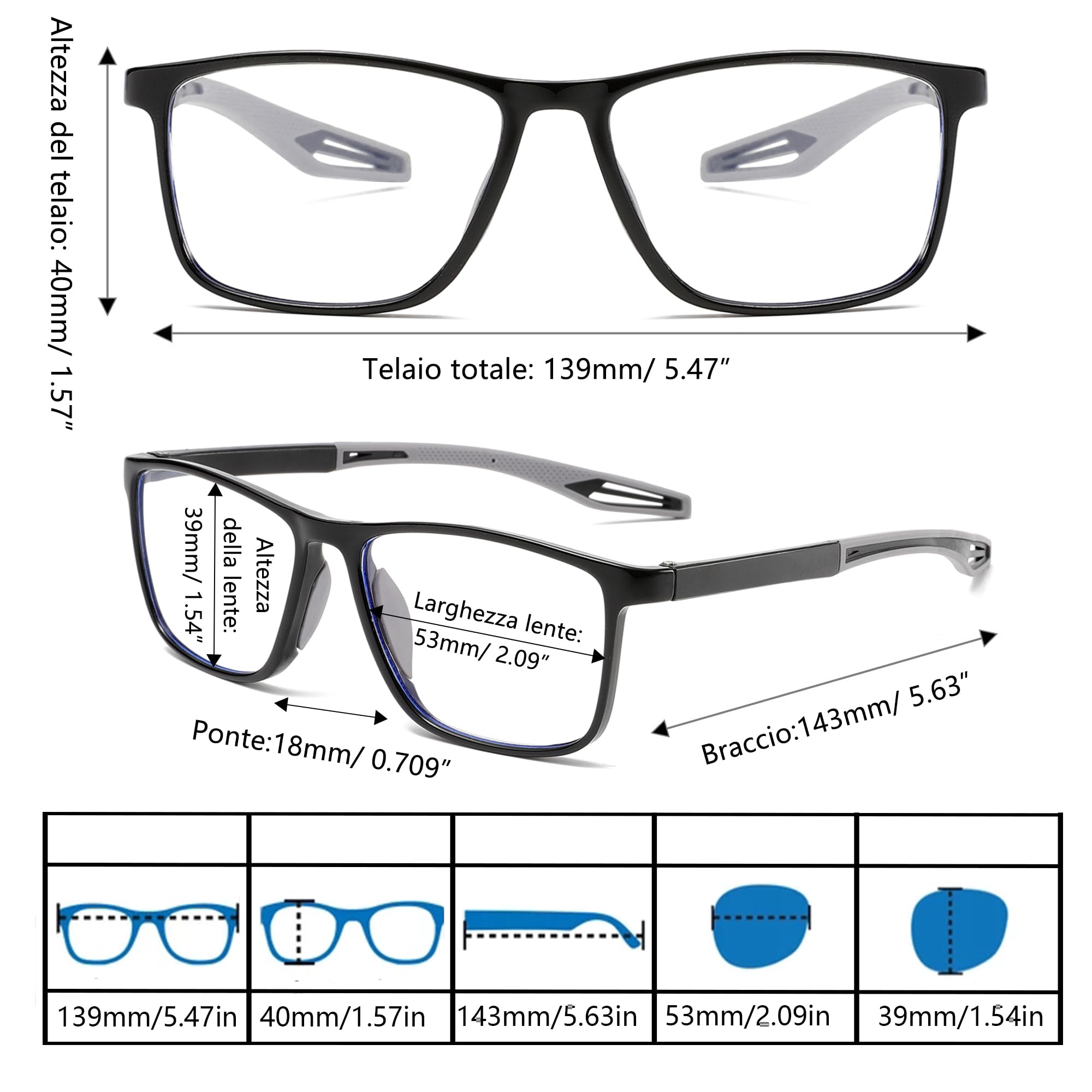 Occhiali da lettura da uomo 3 paia Stile sportivo Comodi e flessibili Lettori di blocco della luce blu per uomo - 3