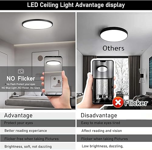 Miniatura 4 de Paquete de 12 luces LED de techo empotradas de 12 pulgadas y 28 W, carcasa negra, 3 colores cambiables (3000 K4000 K6000 K), lámpara de techo