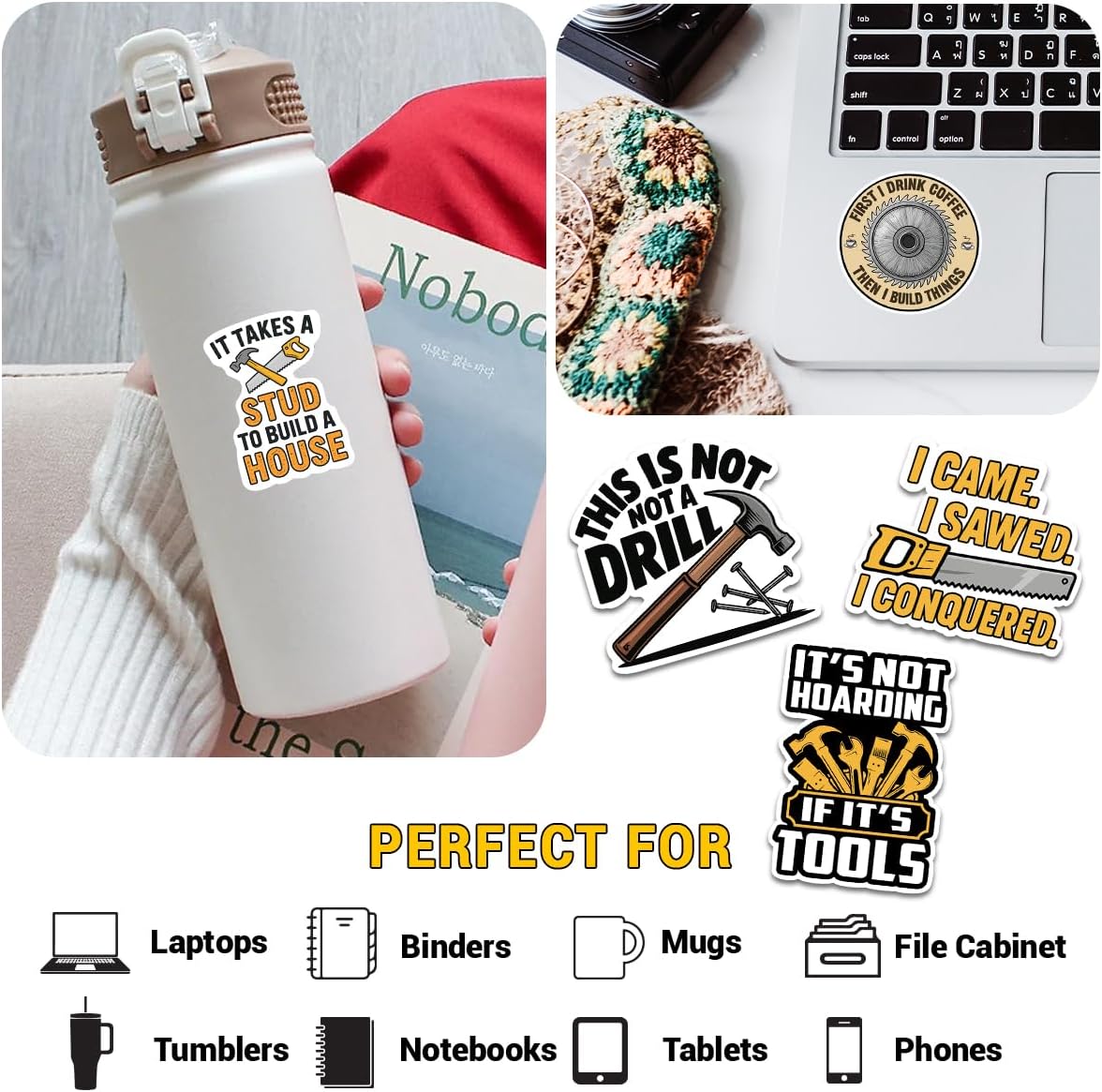 (12pcs-3in) Carpenter Tools Sticker Stickers Funny Handyman Worker Gift Set image 4