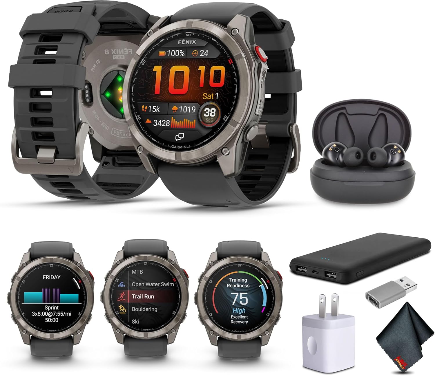 Garmin Fenix 8 Pro, 51mm, AMOLED Display, inReach Technology, Premium Connected Multisport Fitness Tracker GPS Smartwatch, Sapphire Titanium with Graphite/Black Silicone Band