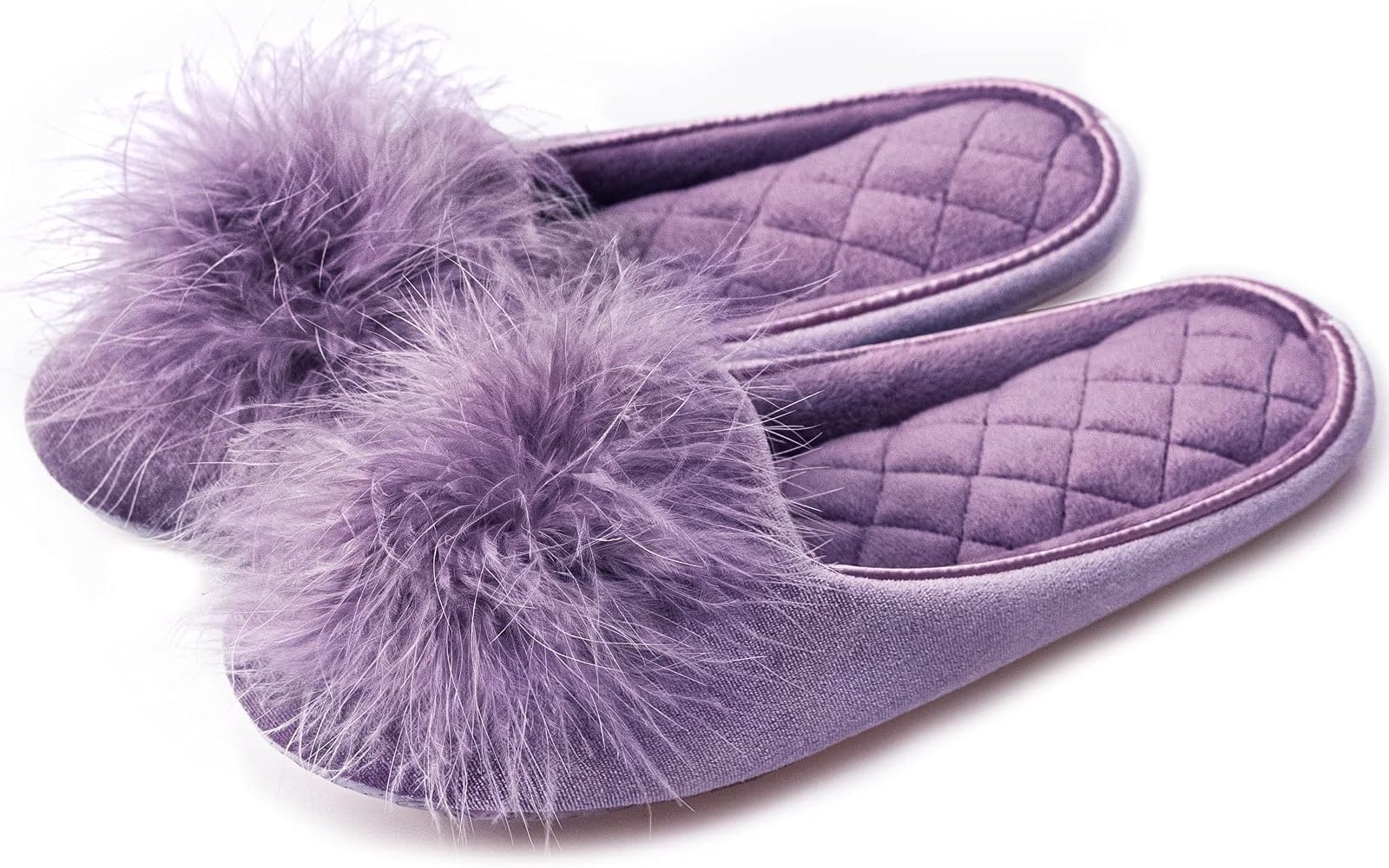 Women's Fuzzy Pom Pom Velvet Memory Foam House Slippers Ladies Cozy Chenille Knit Bedroom Slippers Non-slip Sole Indoor Outdoor