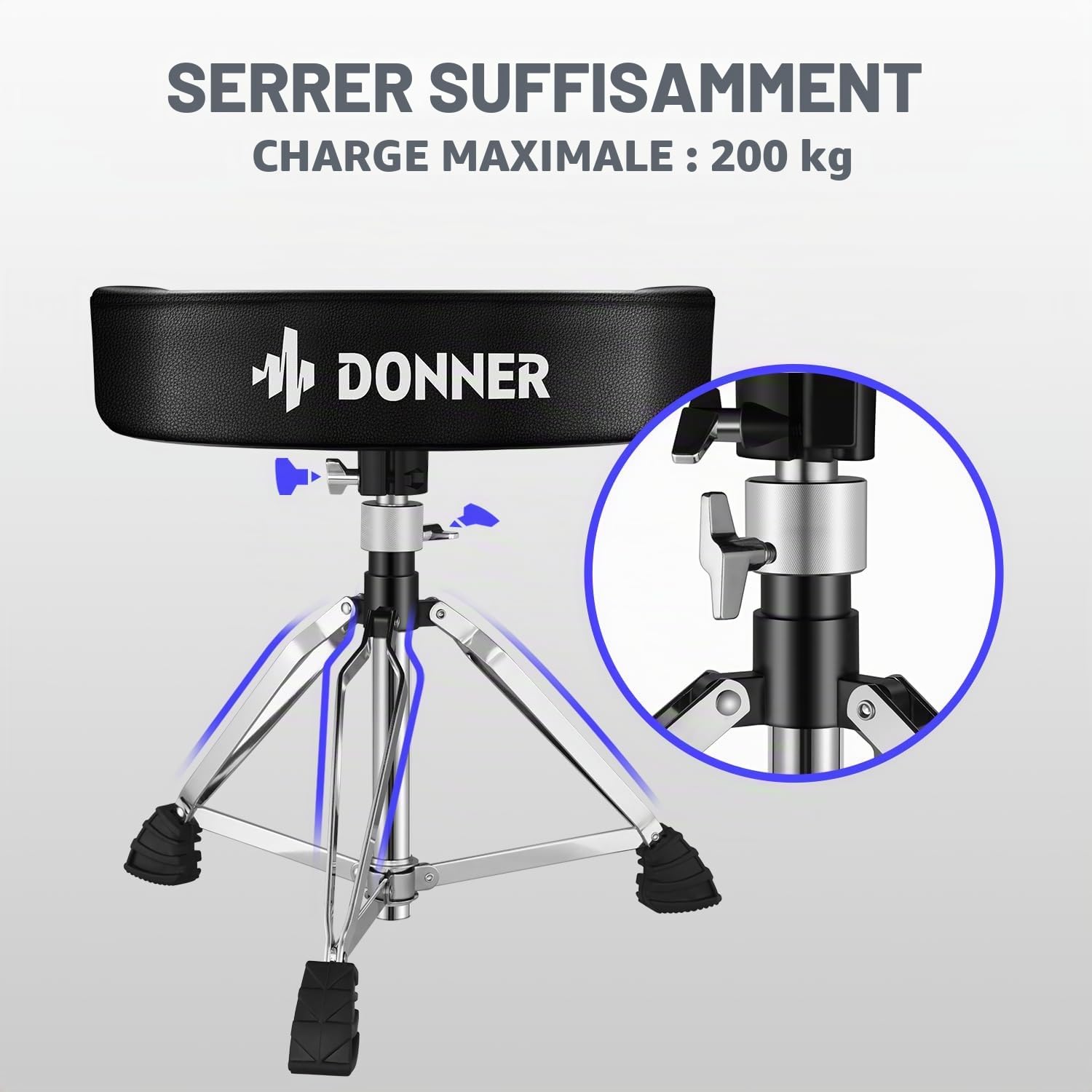 Donner Tabouret de Tambour Réglable, Chaise de Tambour Rembourrée en Style de Moto pour Spectacle de Musique