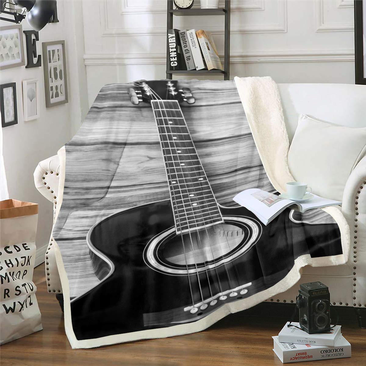 Homewish Guitar Fleece Blanket Music Theme Plush Bed Blanket Kids