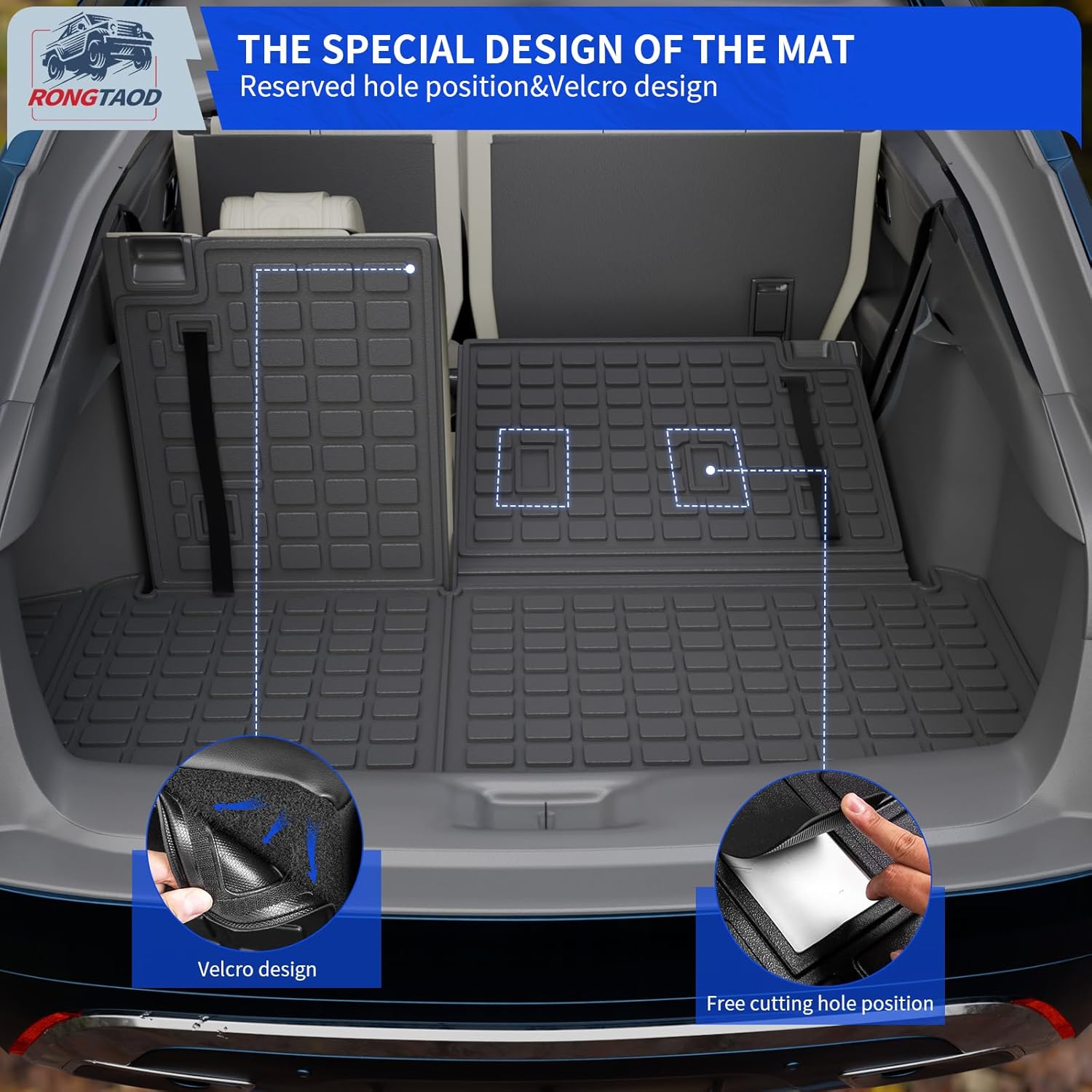 Rongtaod Floor Mats Compatible with 2024 2025 2026 Toyota Grand Highlander Cargo Mat Cargo Liner Trunk Mat Back Seat Protector Grand Highlander Accessories (Trunk Mat with Backrest Mat+Floor Mats) - Image 6