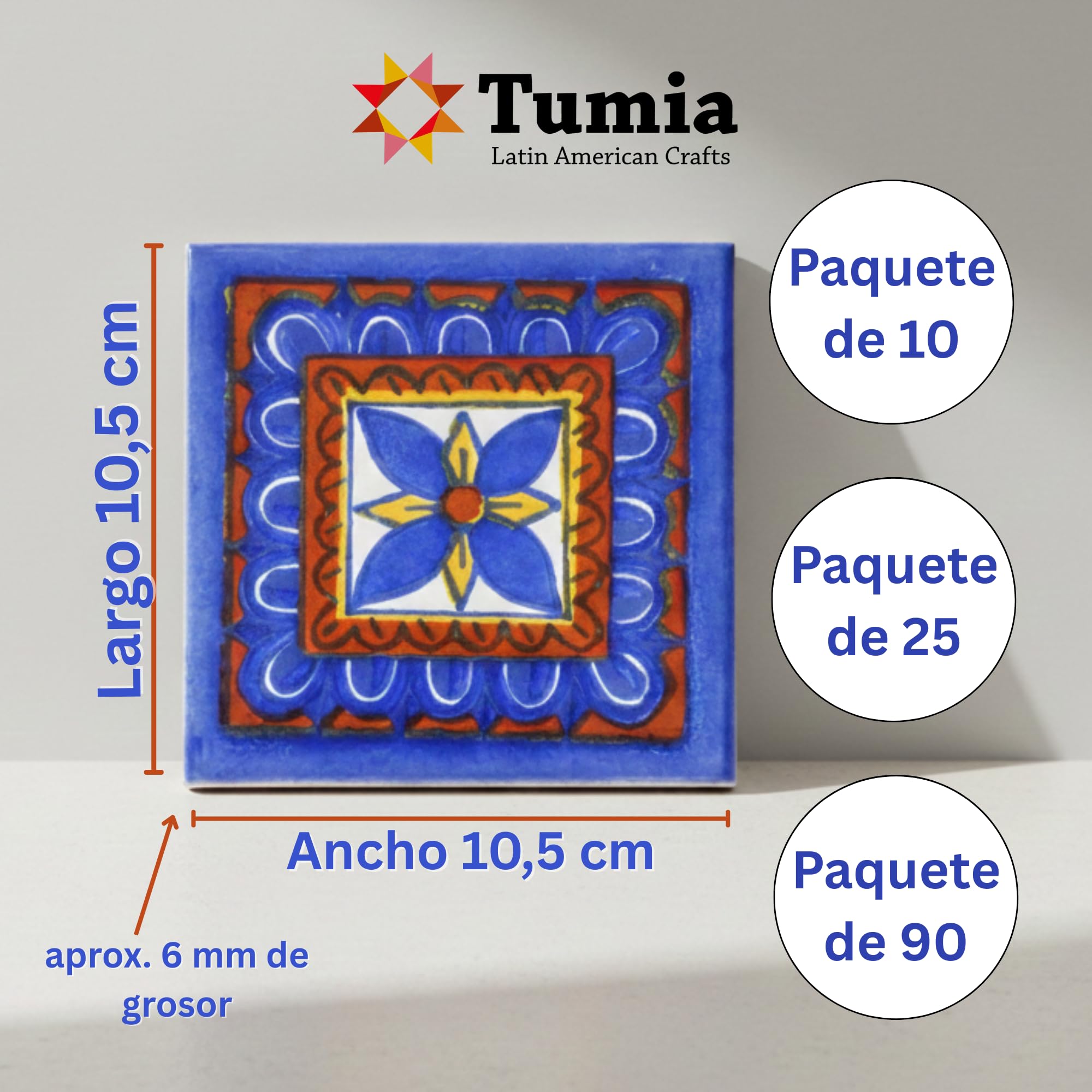 Tumia LAC Azulejos Mexicanos Artesanales de Talavera de 10.5cm