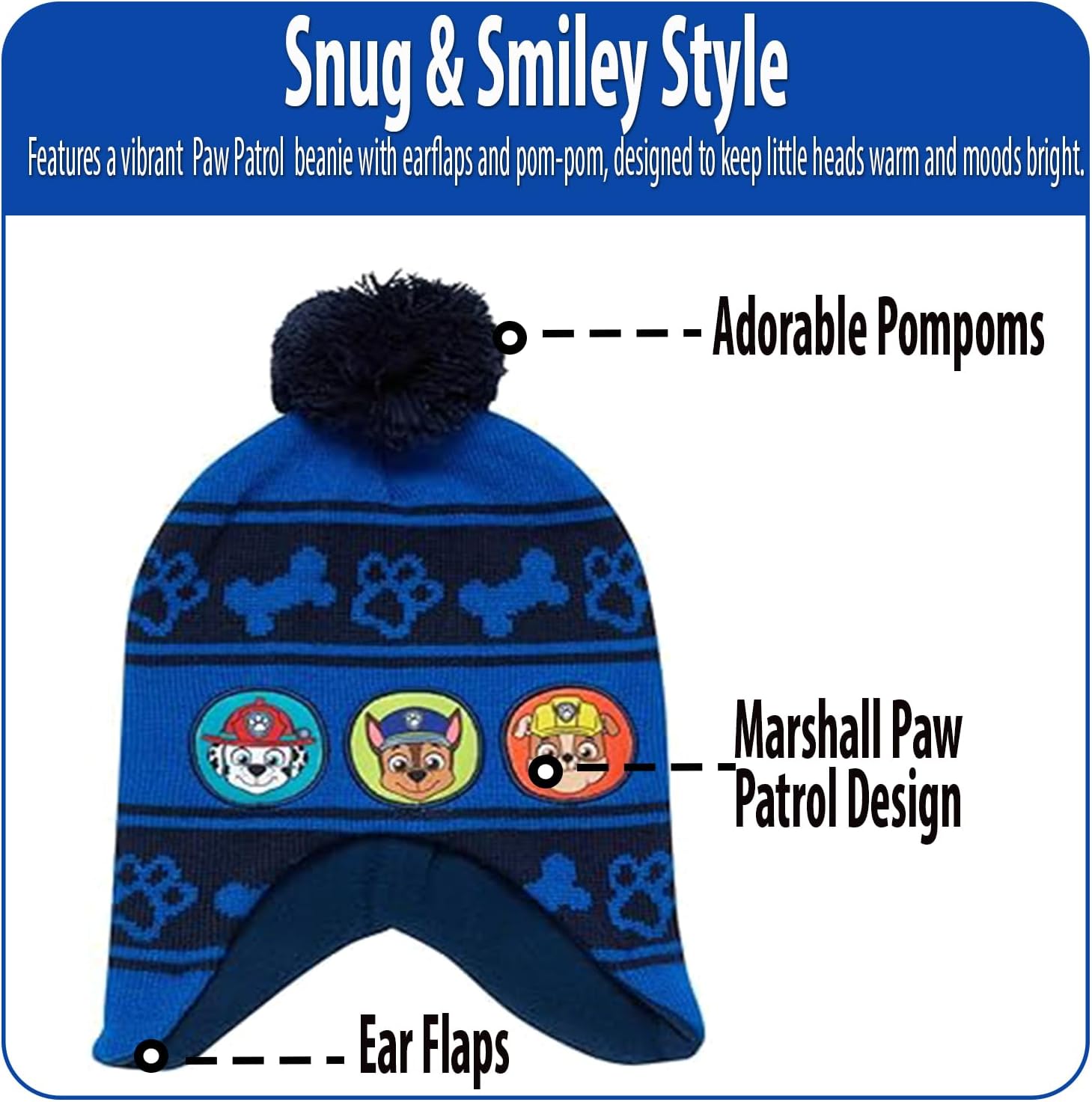 Nickelodeon Paw Patrol Boy's Winter Hat and 2 Pair of Gloves or Mittens Set (Toddler/Little Boys) Size Age 4-7, Paw Patrol Navy Blue Glove with Handwarmers