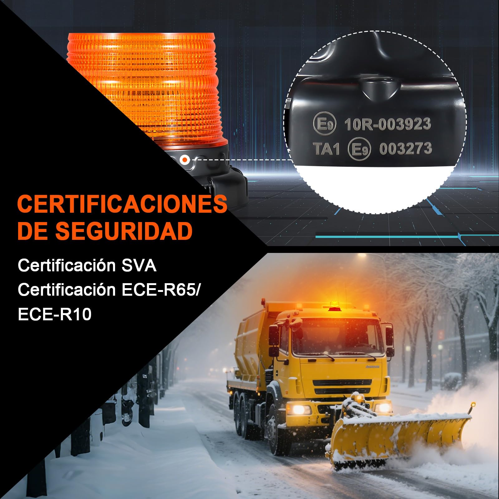 AnTom Baliza LED 12V 24V Amarilla con Función de Alerta de Voz Cable de 3 Metros y Doble Interruptor para Camión, Tractor, SUV, Carro de Golf, Vehículos de Emergencia y Obras